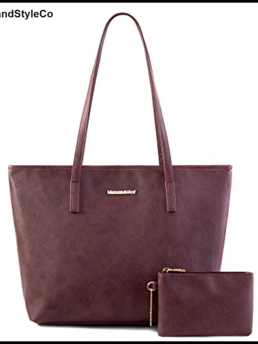 Vegan Leather Tote Bag Set with Matching Pouch Large Capacity Minimalist Work